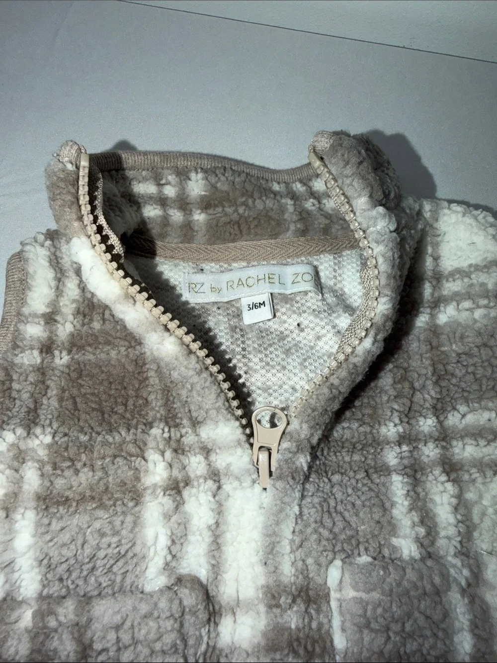 Rachel Zoe Kids Plaid Sherpa Vest in Taupe & Cream